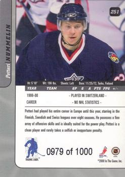 2000-01 Be a Player Signature Series #251 Petteri Nummelin Back