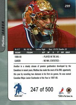 2000-01 Be a Player Signature Series #299 Mathieu Garon Back
