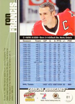 2000-01 Pacific #81 Ron Francis Back