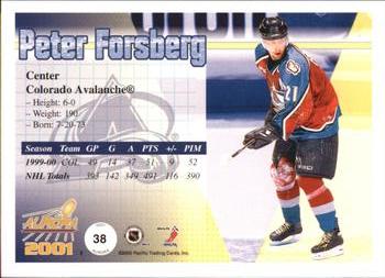 2000-01 Pacific Aurora #38 Peter Forsberg Back