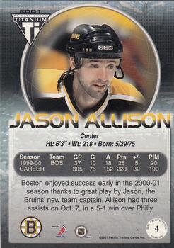 2000-01 Pacific Private Stock Titanium #4 Jason Allison Back