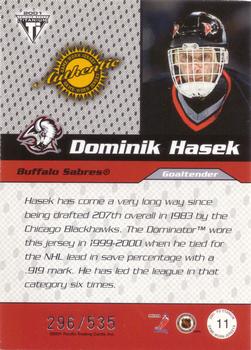 2000-01 Pacific Private Stock Titanium Draft Day #11 Dominik Hasek Back