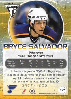 2000-01 Pacific Private Stock Titanium Draft Day #172 Bryce Salvador Back