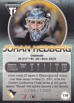 2000-01 Pacific Private Stock Titanium Draft Day #176 Johan Hedberg Back