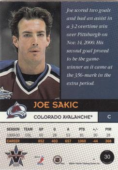 2000-01 Pacific Vanguard #30 Joe Sakic Back