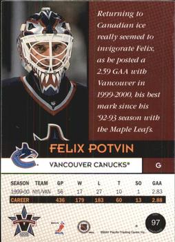 2000-01 Pacific Vanguard #97 Felix Potvin Back
