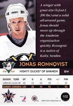 2000-01 Pacific Vanguard #102 Jonas Ronnqvist Back