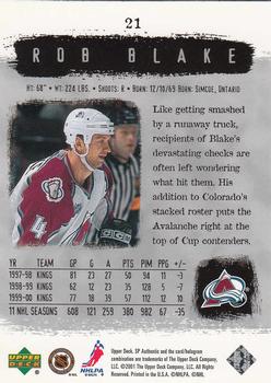 2000-01 SP Authentic #21 Rob Blake Back