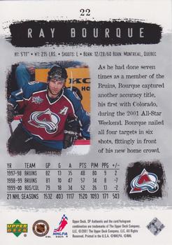 2000-01 SP Authentic #22 Ray Bourque Back