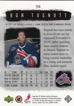 2000-01 SP Authentic #26 Ron Tugnutt Back