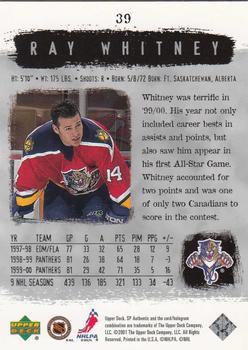 2000-01 SP Authentic #39 Ray Whitney Back