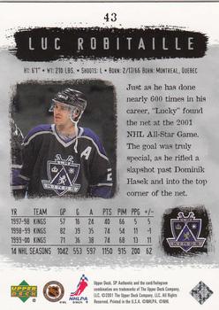 2000-01 SP Authentic #43 Luc Robitaille Back