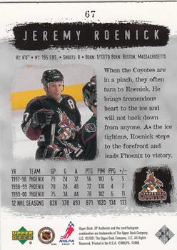 2000-01 SP Authentic #67 Jeremy Roenick Back
