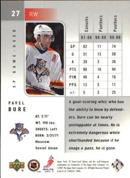 2000-01 SP Game Used #27 Pavel Bure Back