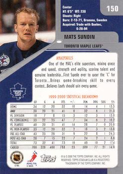 2000-01 Stadium Club #150 Mats Sundin Back