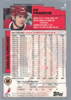 2000-01 Topps #5 Ron Francis Back