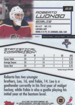 2000-01 Topps Gold Label #63 Roberto Luongo Back