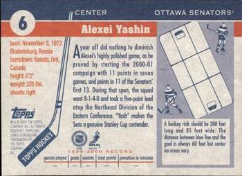 2000-01 Topps Heritage #6 Alexei Yashin Back