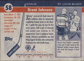 2000-01 Topps Heritage #58 Brent Johnson Back