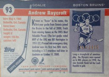 2000-01 Topps Heritage #93 Andrew Raycroft Back