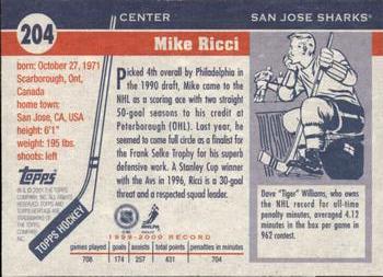 2000-01 Topps Heritage #204 Mike Ricci Back
