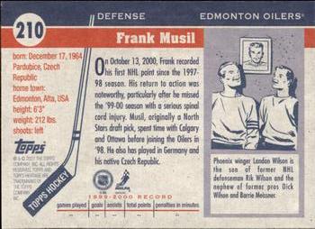 2000-01 Topps Heritage #210 Frank Musil Back