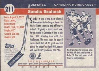 2000-01 Topps Heritage #211 Sandis Ozolinsh Back