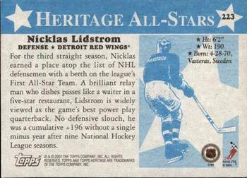 2000-01 Topps Heritage #223 Nicklas Lidstrom Back