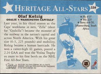 2000-01 Topps Heritage #226 Olaf Kolzig Back