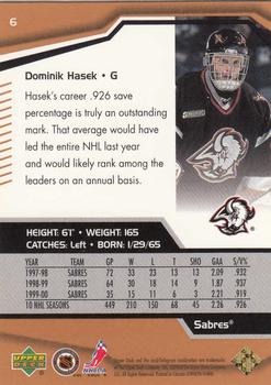 2000-01 Upper Deck Black Diamond #6 Dominik Hasek Back