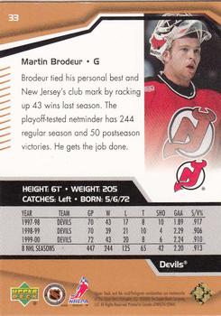 2000-01 Upper Deck Black Diamond #33 Martin Brodeur Back