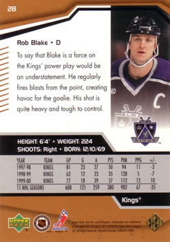 2000-01 Upper Deck Black Diamond #28 Rob Blake Back