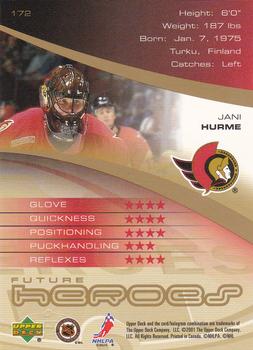 2000-01 Upper Deck Heroes #172 Jani Hurme Back