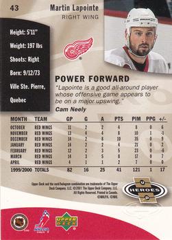 2000-01 Upper Deck Heroes #43 Martin Lapointe Back