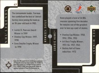 2000-01 Upper Deck Legends #47 Gordie Howe / Steve Yzerman Back