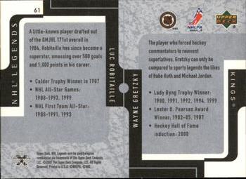 2000-01 Upper Deck Legends #61 Wayne Gretzky / Luc Robitaille Back