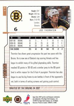 2000-01 Upper Deck MVP #17 Joe Thornton Back