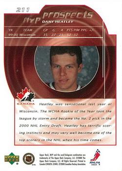 2000-01 Upper Deck MVP #211 Dany Heatley Back