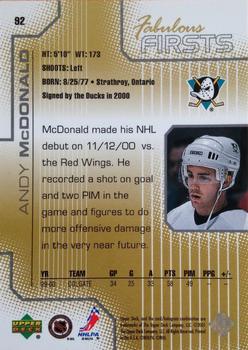 2000-01 Upper Deck Pros & Prospects #92 Andy McDonald Back