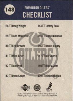 2000-01 Upper Deck Vintage #148 Oilers Checklist Back