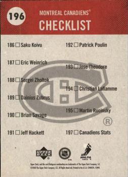2000-01 Upper Deck Vintage #196 Canadiens Checklist Back