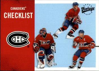 2000-01 Upper Deck Vintage #196 Canadiens Checklist Front