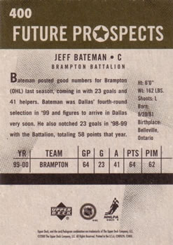 2000-01 Upper Deck Vintage #400 Jeff Bateman Back