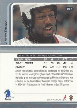 2001-02 Be a Player Signature Series #011 Anson Carter Back