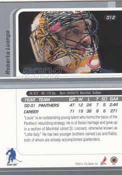 2001-02 Be a Player Signature Series #012 Roberto Luongo Back