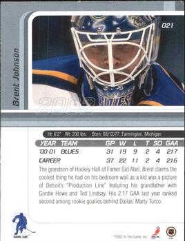 2001-02 Be a Player Signature Series #021 Brent Johnson Back