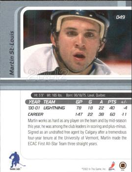 2001-02 Be a Player Signature Series #049 Martin St. Louis Back