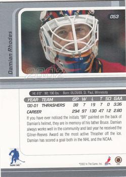2001-02 Be a Player Signature Series #053 Damian Rhodes Back