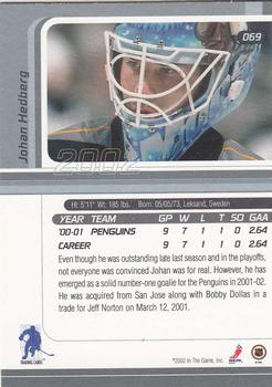 2001-02 Be a Player Signature Series #069 Johan Hedberg Back