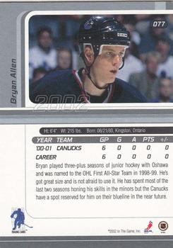 2001-02 Be a Player Signature Series #077 Bryan Allen Back